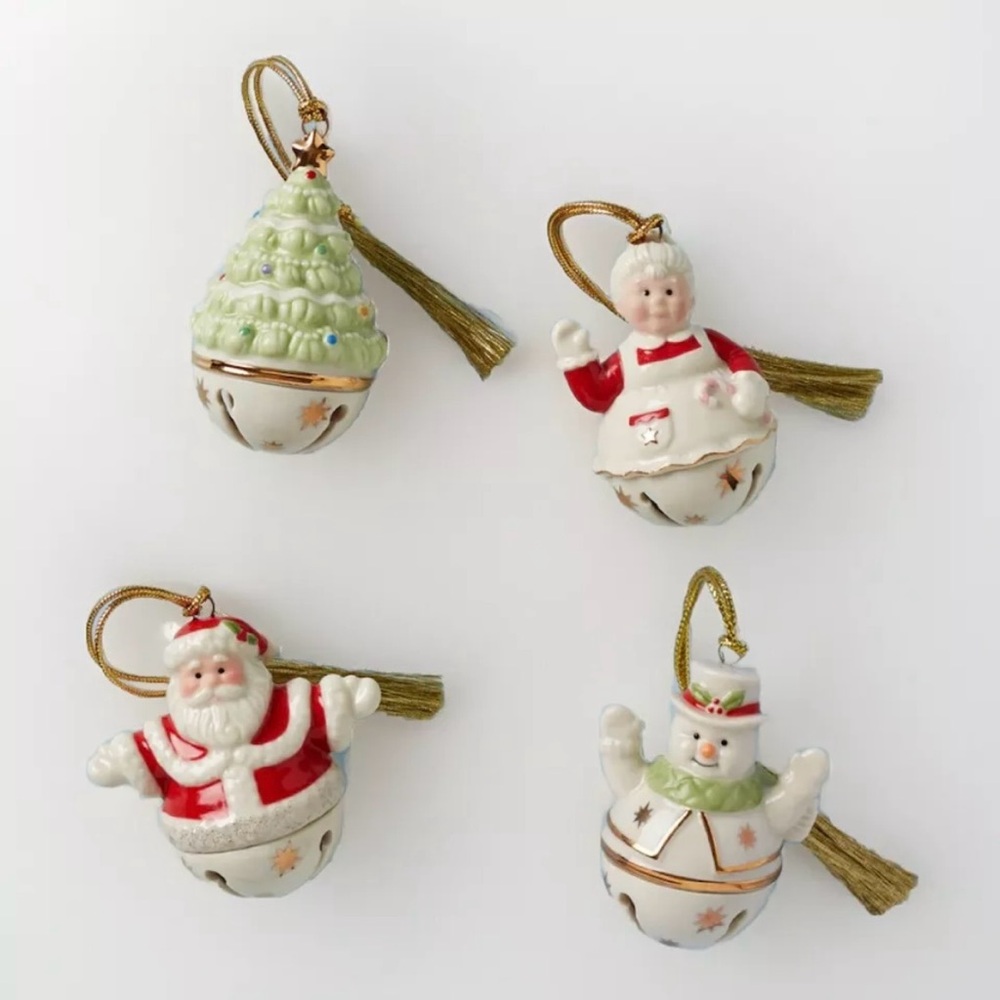 Lenox Jingle Bells Ornaments Set of 4 Porcelain Christmas Figures 2.5” NEW